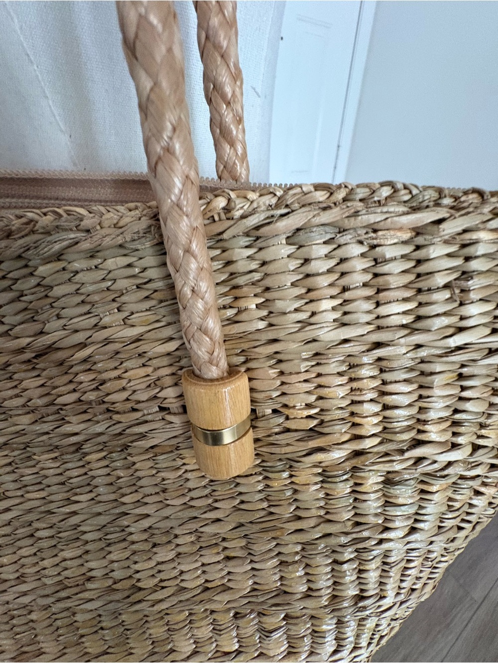 Woven Straw Tote Bag in Natural Tan - Picture 7 of 8
